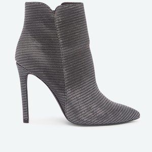 CALL IT SPRING Metallic Silver Heeled Booties - Pointed Ankle Boots Heels Size 8